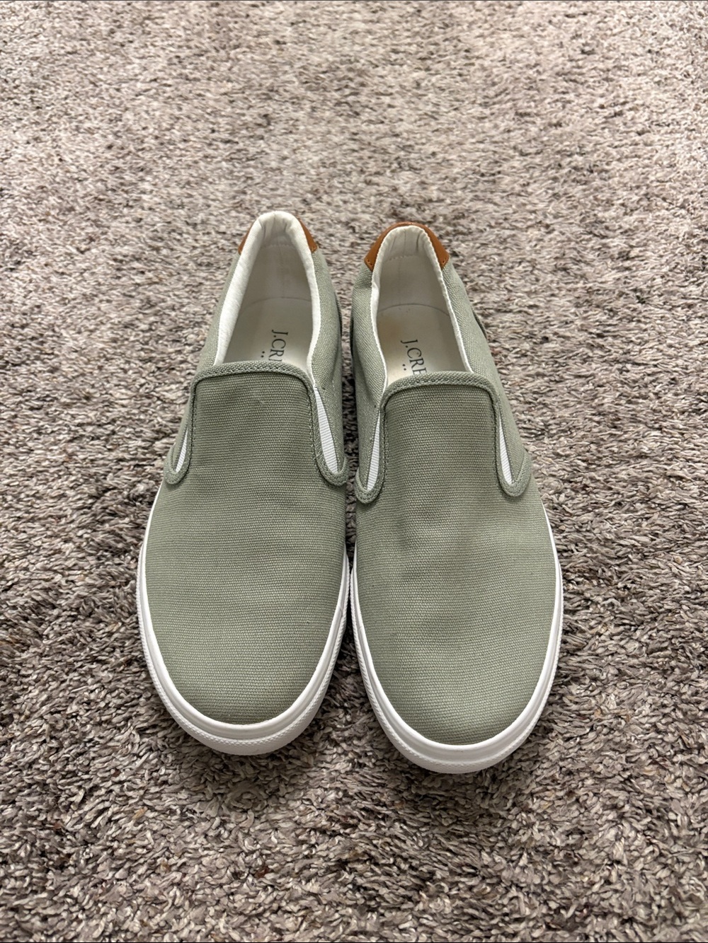 J. Crew Men's Slip-On Canvas Loafers in Sage Green with White Soles